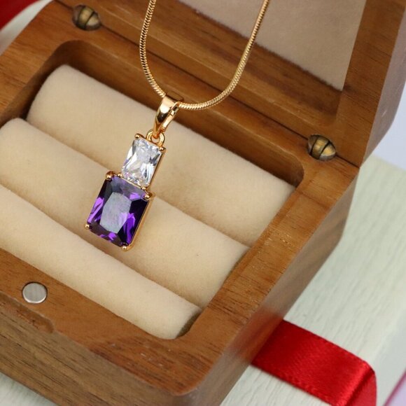 "Elegant Purple Pendant with Gold-Plated Finish – Luxe & Vibrant Style, XPPT1810 - Picture 6 of 13